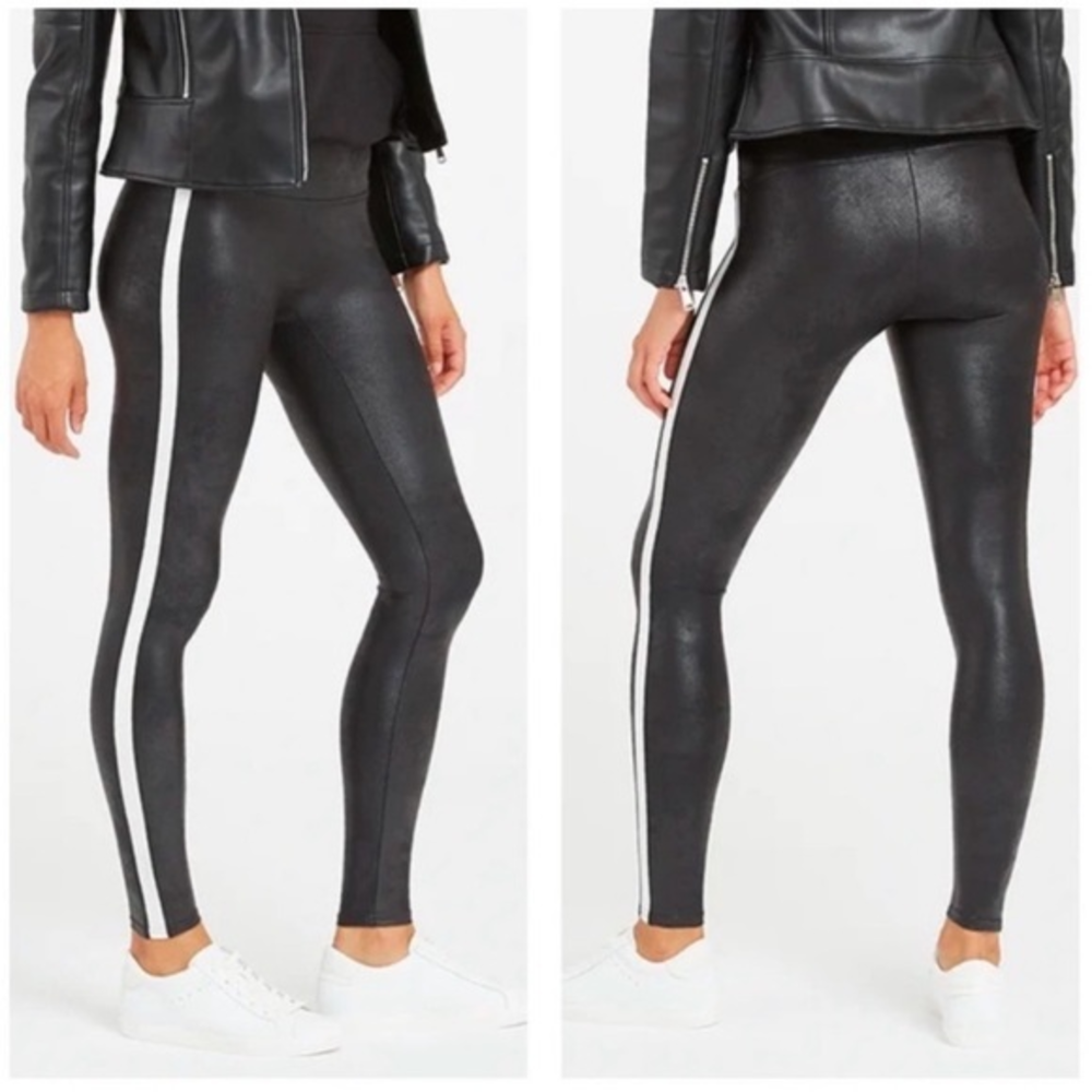 Spanx Faux Leather‎ Side Stripe Tuxedo Leggings L